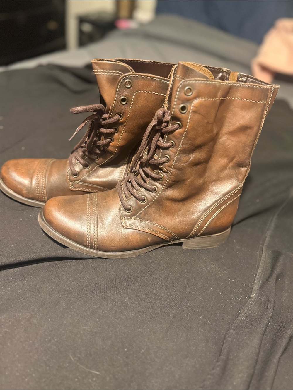 Steve Madden Brown Lace-Up Leather Ankle Combat Boots
